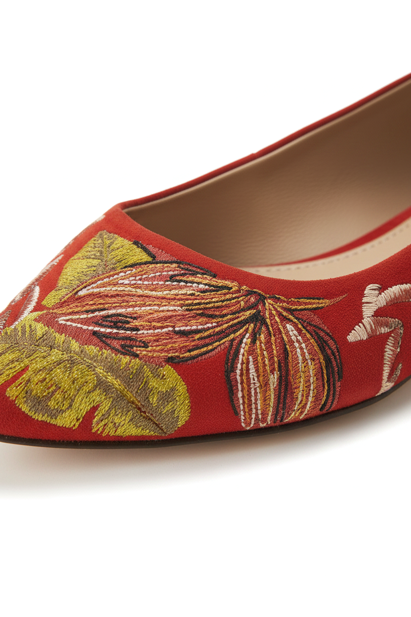 Pindaiva Red Suede Embroidered Ballerinas