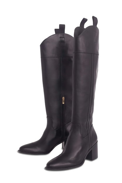 Canna Black Calf Leather Knee-High Riding Boots – 6.5cm Block Heel