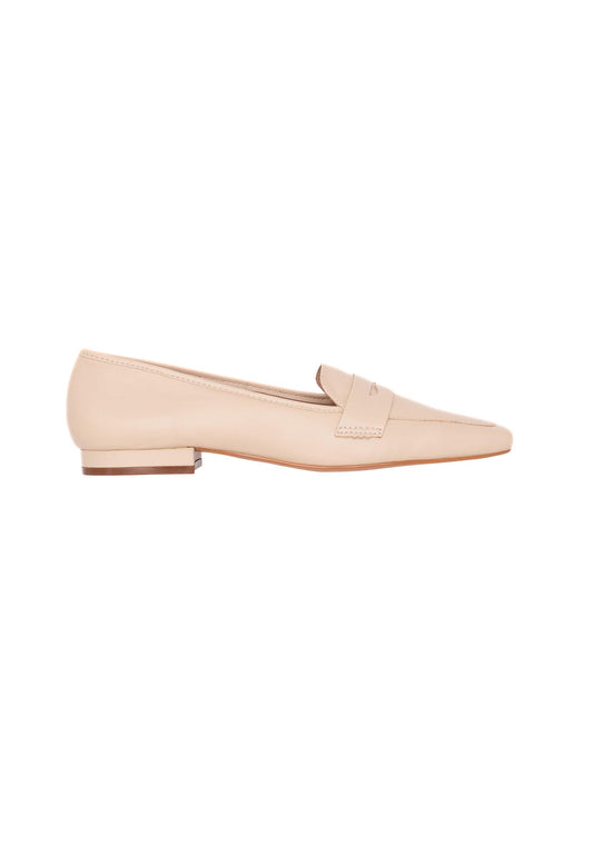 Cipó Beige Leather Square-Toe Loafers – Flat