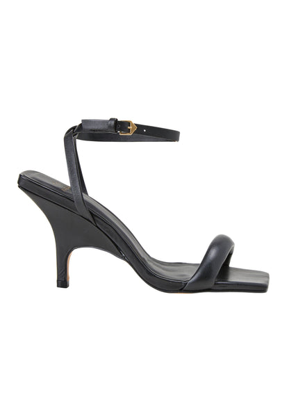 Cortiça Calf Black Leather Sandals – 9cm Ankle Strap Stiletto