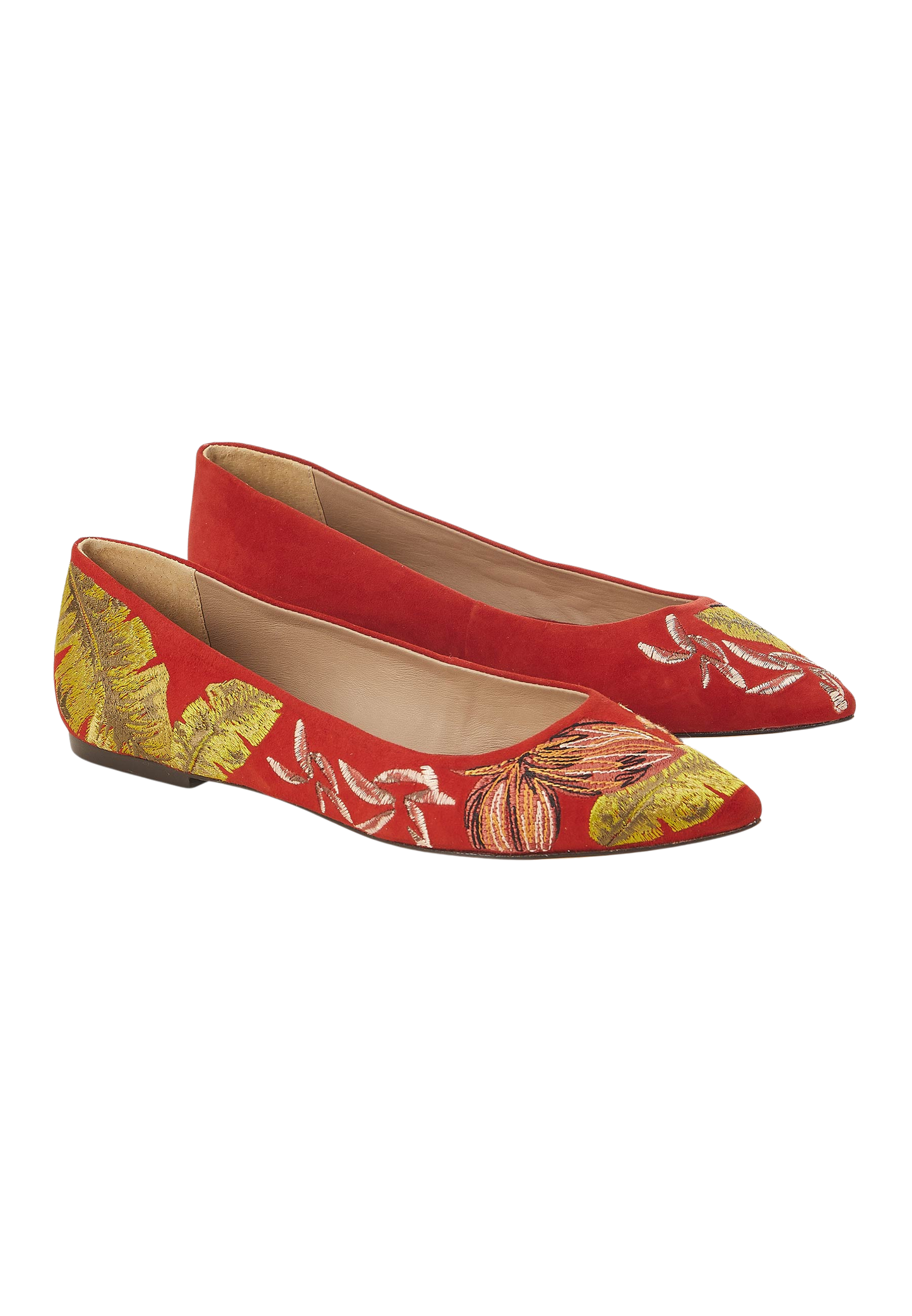 Pindaiva Red Suede Embroidered Ballerinas