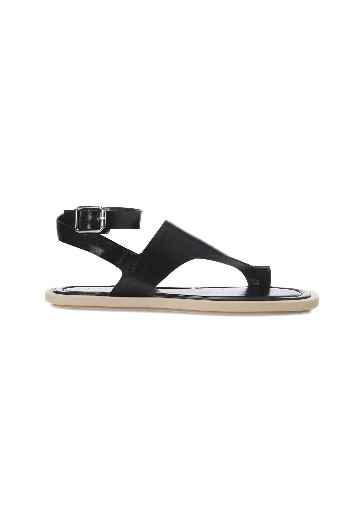Paineira Black Leather Toe-Ring Flat Sandals