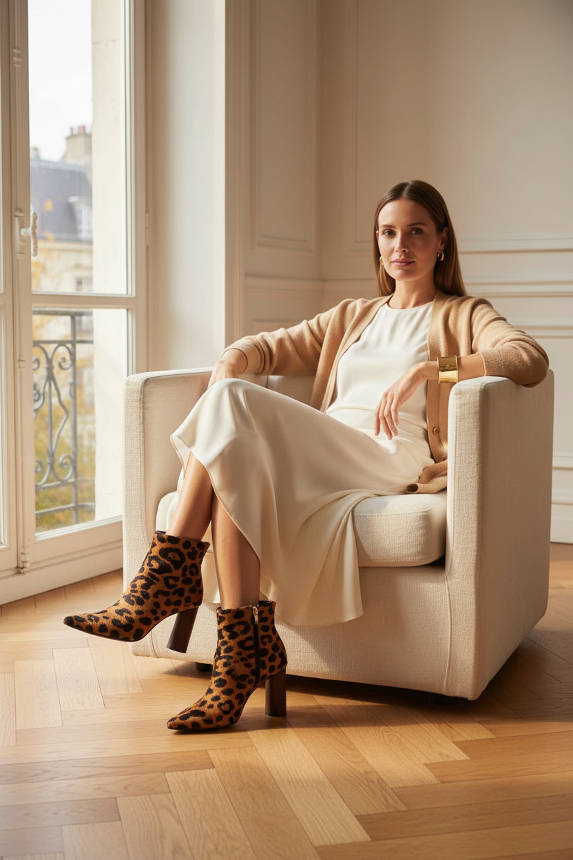 Sapucaia Leopard Print Calf Hair Ankle Boots – 8.4cm Wooden Heel