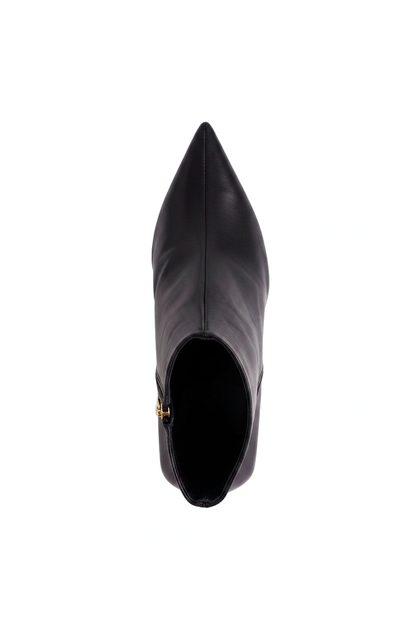 Mabea Black Leather Ankle Boots – Pointed Toe, 6.4cm Flared Heel