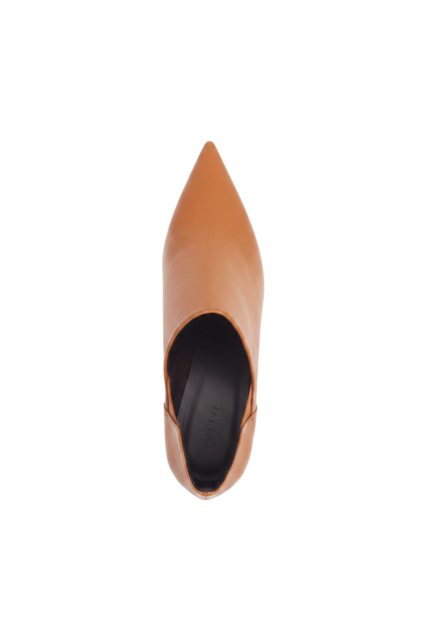 Maranta Caramel Leather Ankle Boots – Pointed Toe, 6.3cm Flared Heel