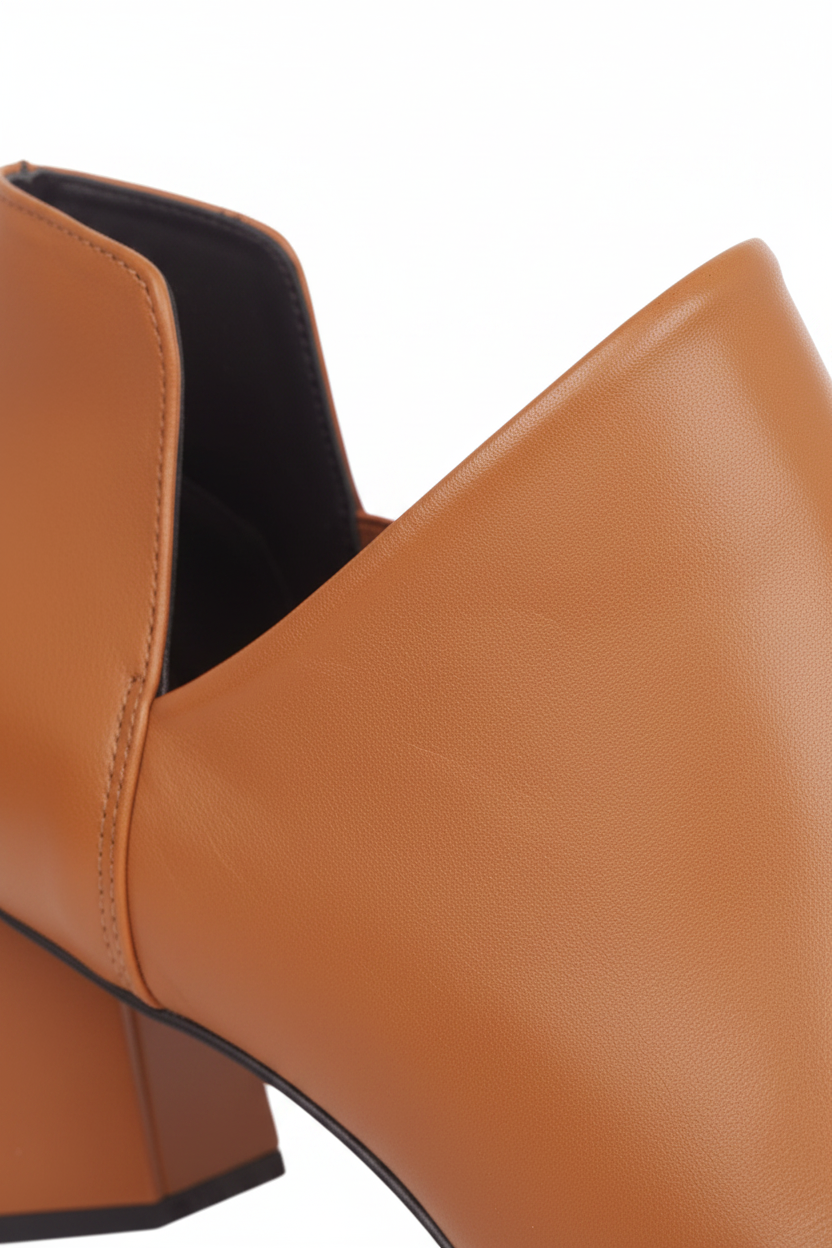 Maranta Caramel Leather Ankle Boots – Pointed Toe, 6.3cm Flared Heel