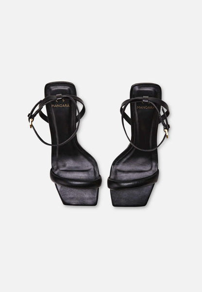 Cortiça Calf Black Leather Sandals – 9cm Ankle Strap Stiletto