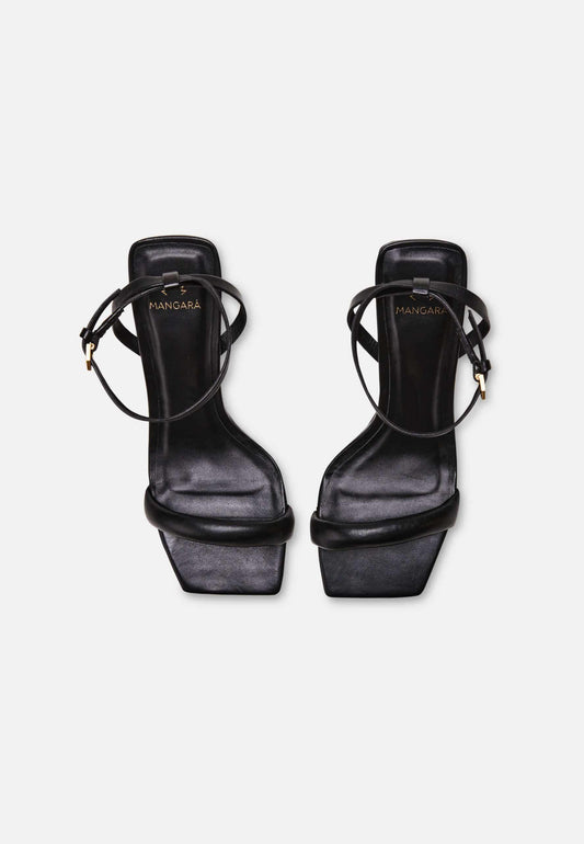 Cortiça Calf Black Leather Sandals – 9cm Ankle Strap Stiletto