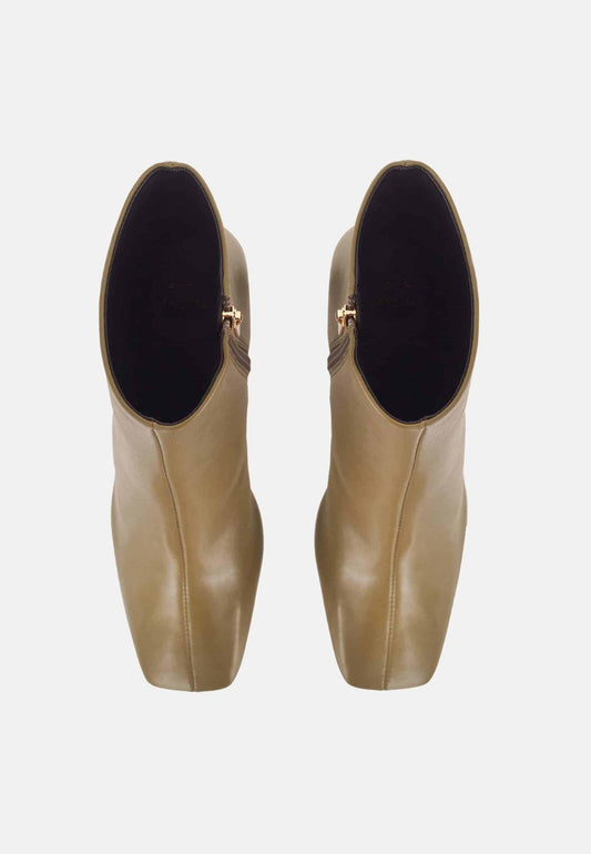 Senna Olive Goat Leather Ankle Boots – 7.6cm Block Heel