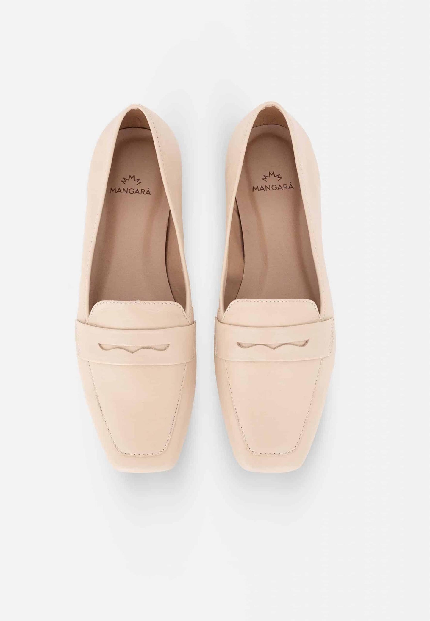 Cipó Beige Leather Square-Toe Loafers – Flat