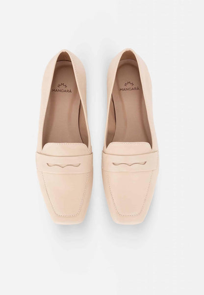 Cipó Beige Leather Square-Toe Loafers – Flat